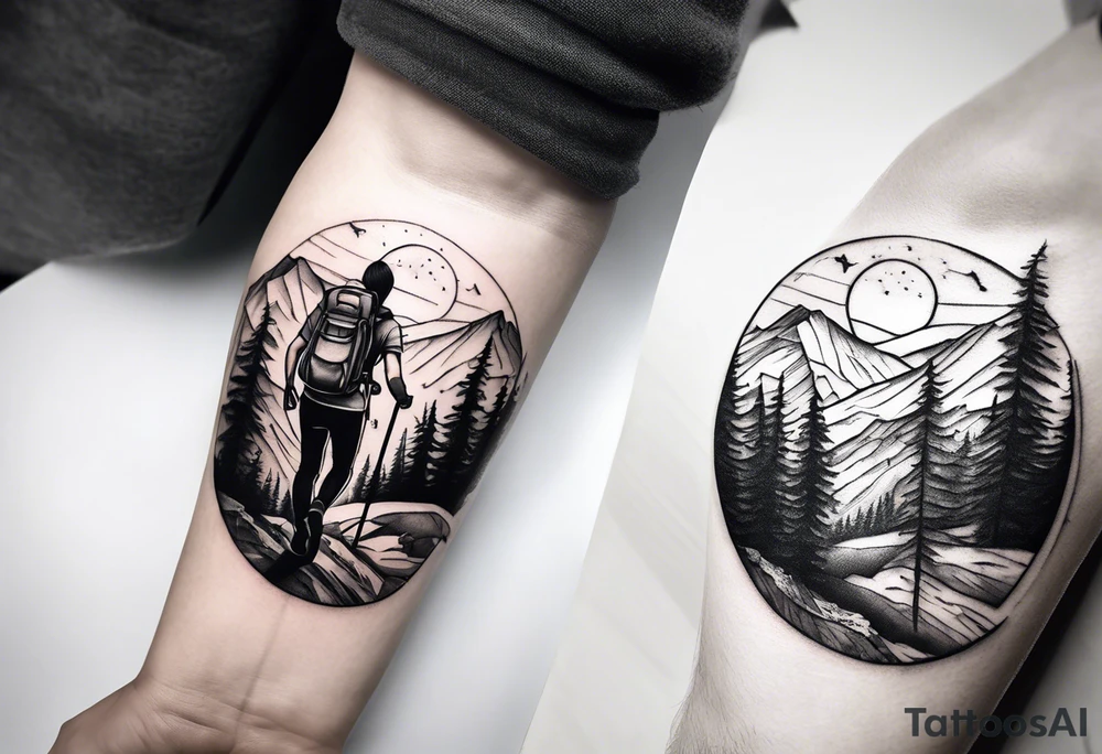 Forearm tattoo of couple hiking tattoo idea