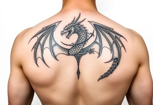 dragon tattoo full back medieval style black and white powerful tattoo idea