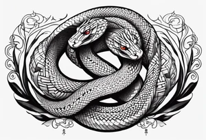 Double head snake tattoo for placement along the spine in japanese style to symbolise a journey of healing and transformation with reference to being a twin tattoo idea