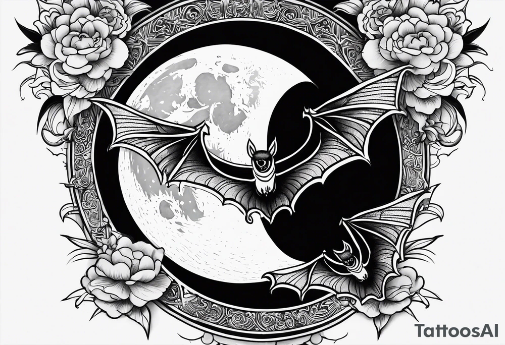 Moon and bats tattoo tattoo idea