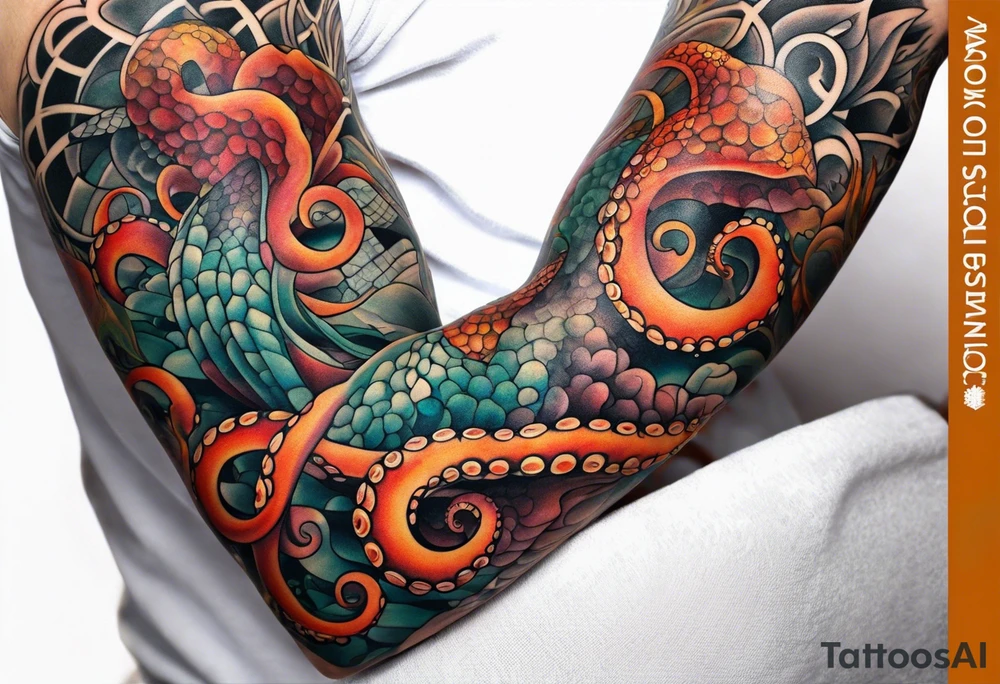 Octopus Arm Sleeve with fall colors tattoo idea