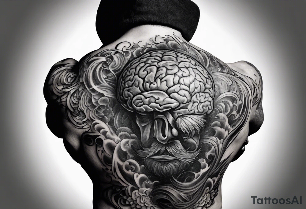 A man struggling a carry a brain tattoo idea