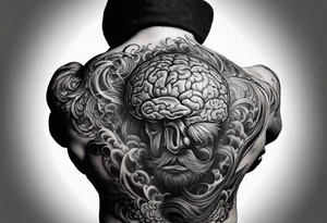 A man struggling a carry a brain tattoo idea