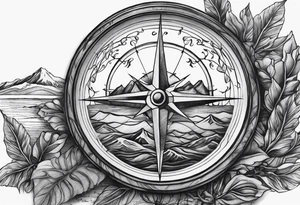 Long Vine branch mountains sea 
music compass tattoo idea