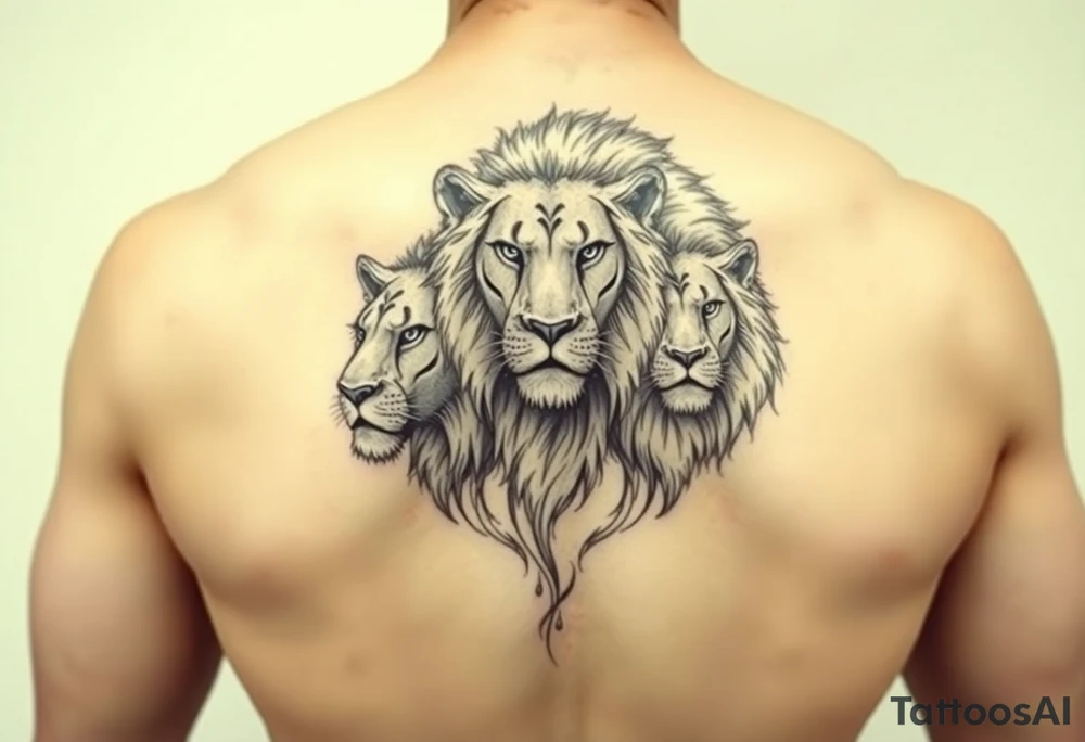 3lions on the front torso large tattoo idea