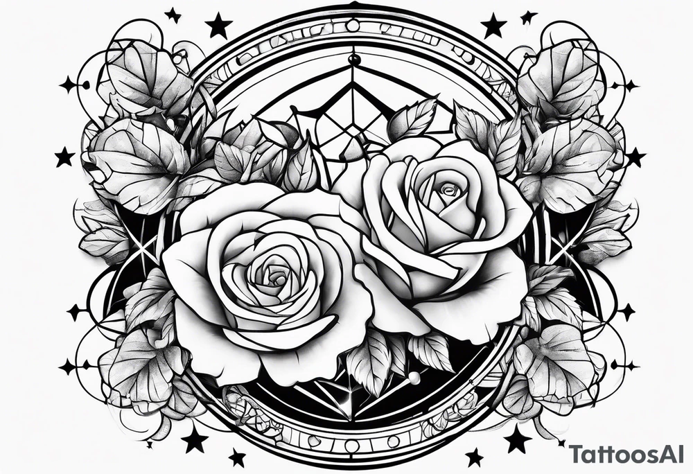 Tesseract with roses and stars around it tattoo idea