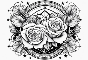 Tesseract with roses and stars around it tattoo idea