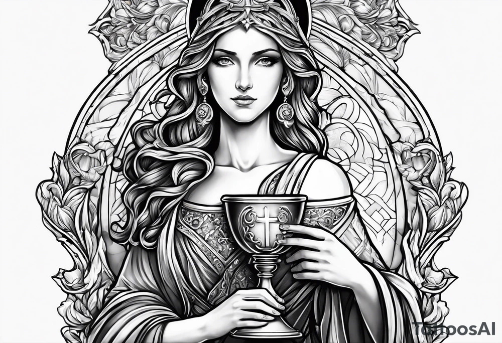 Female saint holding a chalice tattoo idea