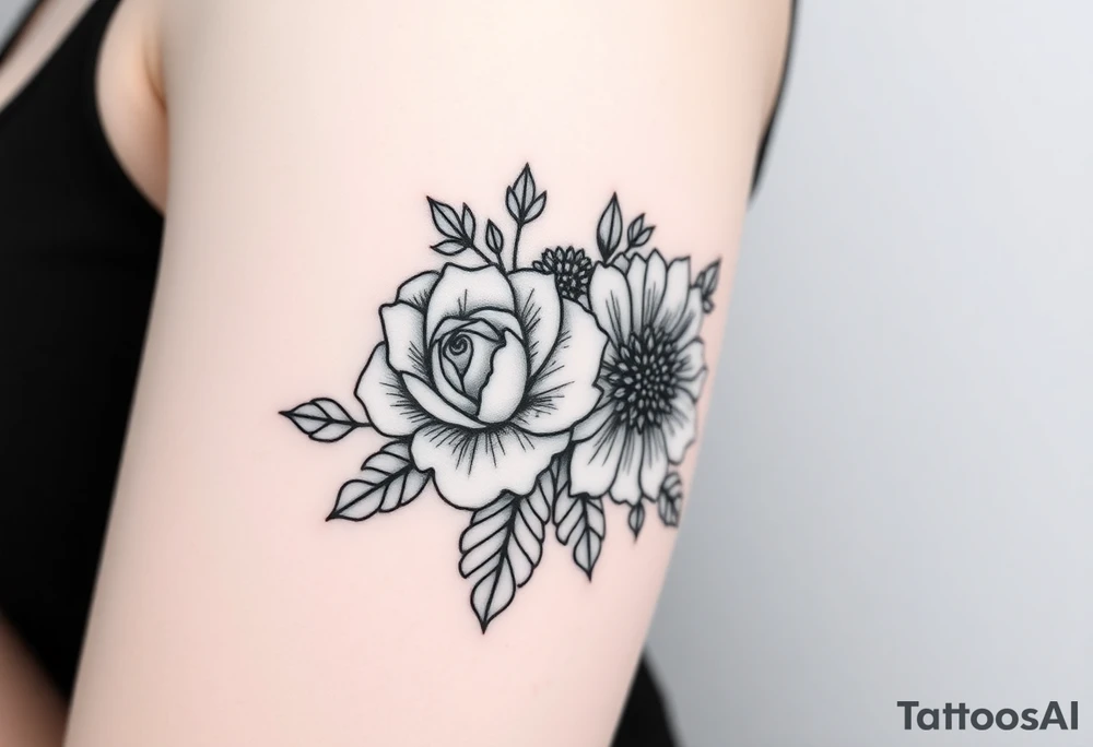 Rose and Chrysanthemum bouquet tattoo tattoo idea