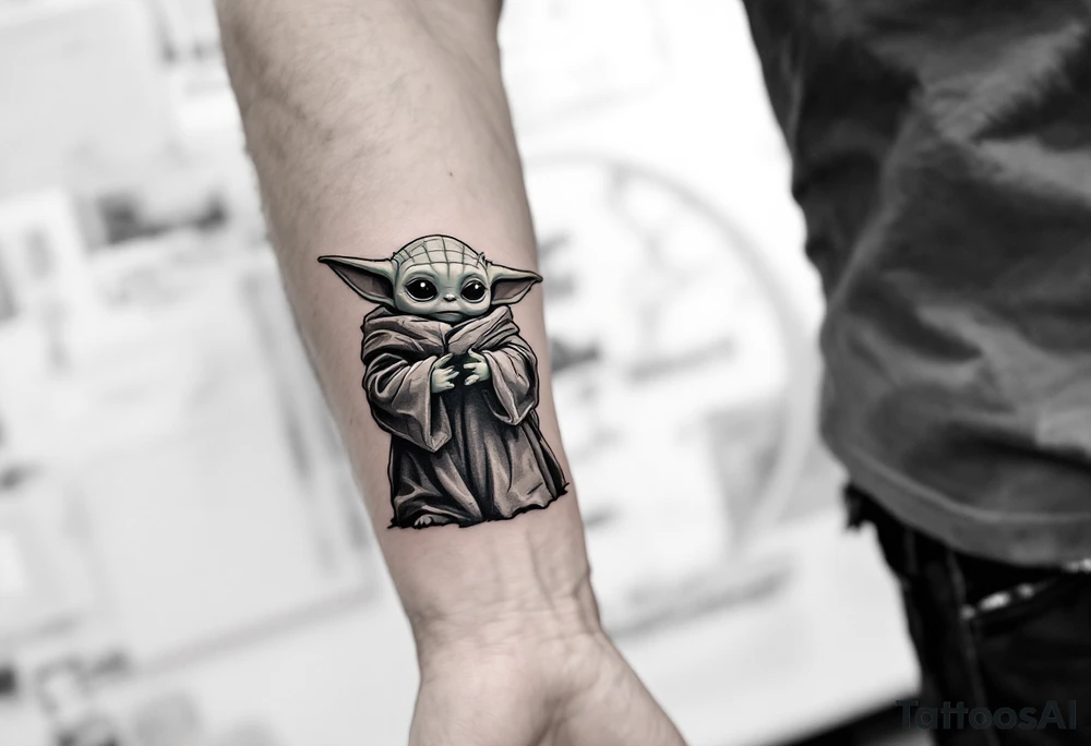 Mandolorian is holding baby yoda tattoo idea