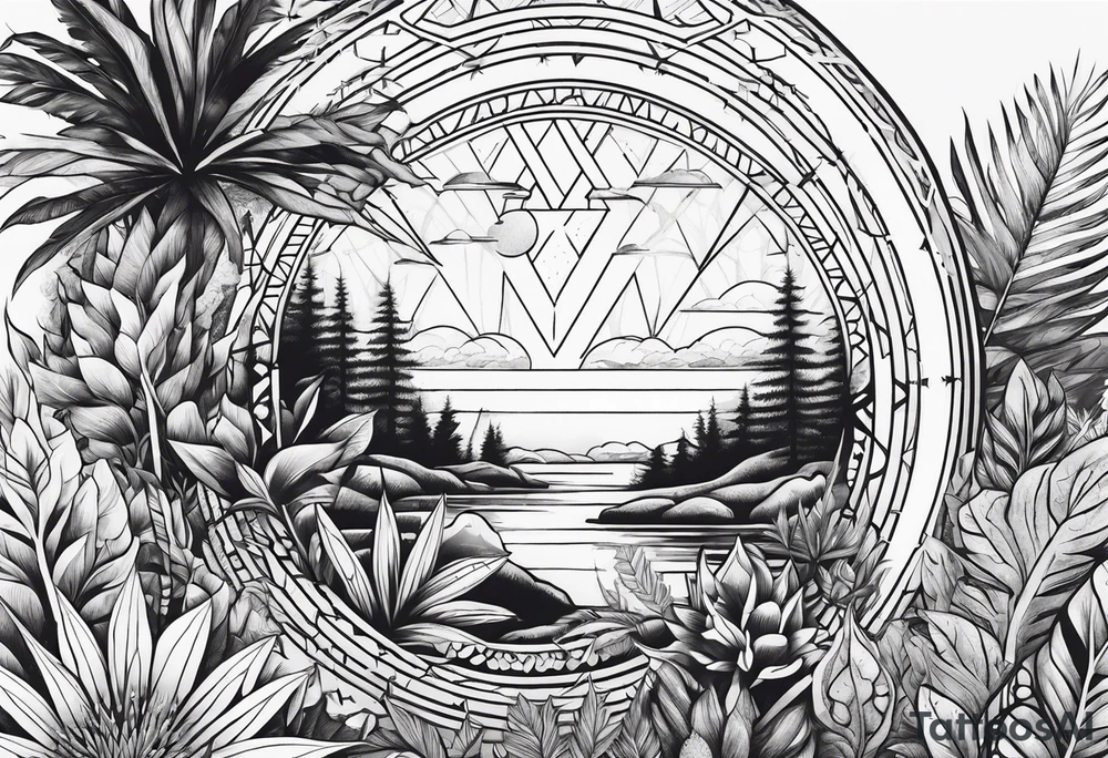 geometric dense vegetation tattoo idea