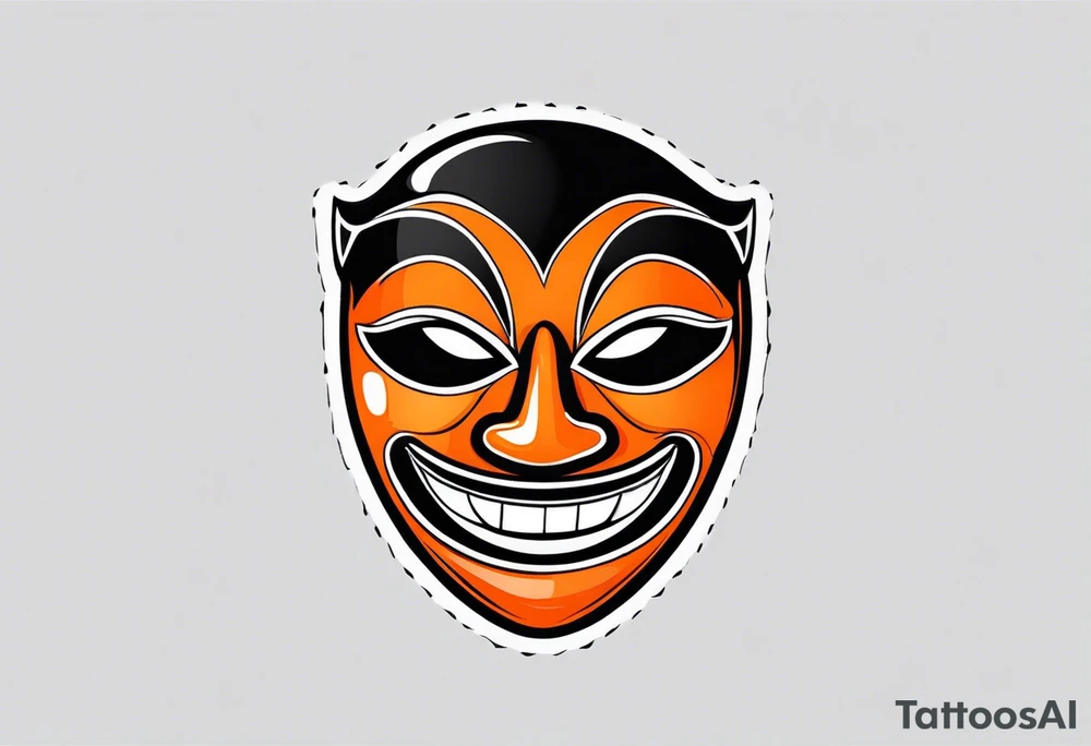 Laughing mask that is orange and black simplistic tattoo idea