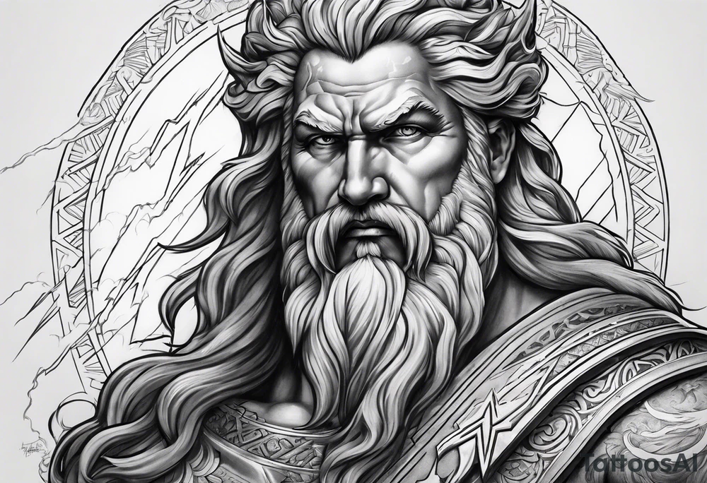 Realistic Zeus with lightning bolt tattoo idea