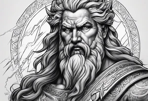 Realistic Zeus with lightning bolt tattoo idea