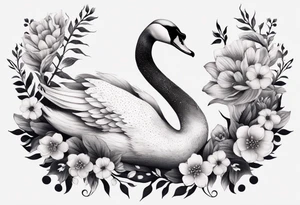 swan tattoo with botanical flowers tattoo idea