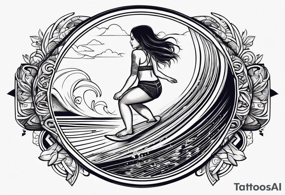 A girl that surfs on a longboard tattoo idea