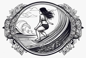 A girl that surfs on a longboard tattoo idea