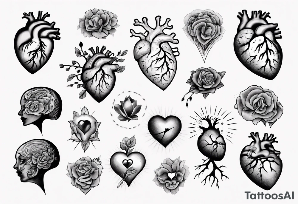Heart and brain held by a woman's hand tattoo idea