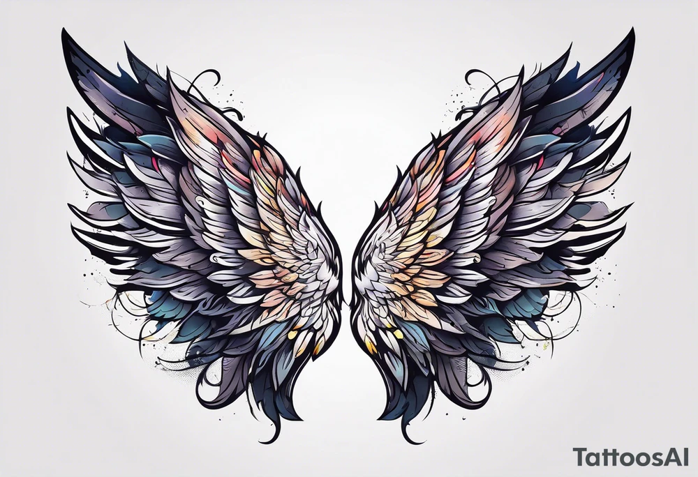 a pair of wings with a halo over them tattoo idea