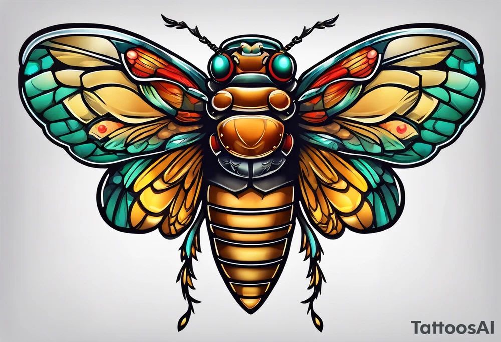 Neotraditional cicada tattoo idea