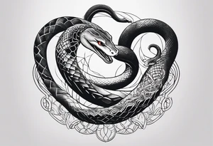 middle of the chest. a snake and a girl hanging from it like a pool dancer minimalistic, calm and cool energies tattoo idea