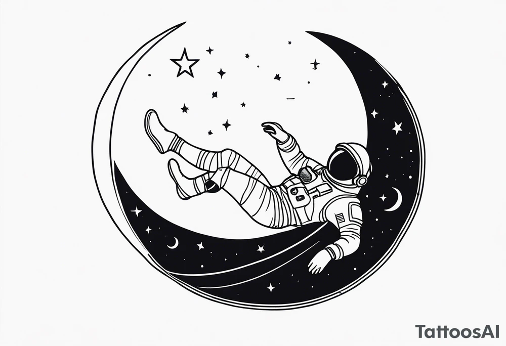 astronaut laying on a crescent moon tattoo idea