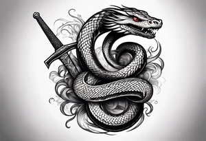 angry snake coiled around a sword tattoo idea