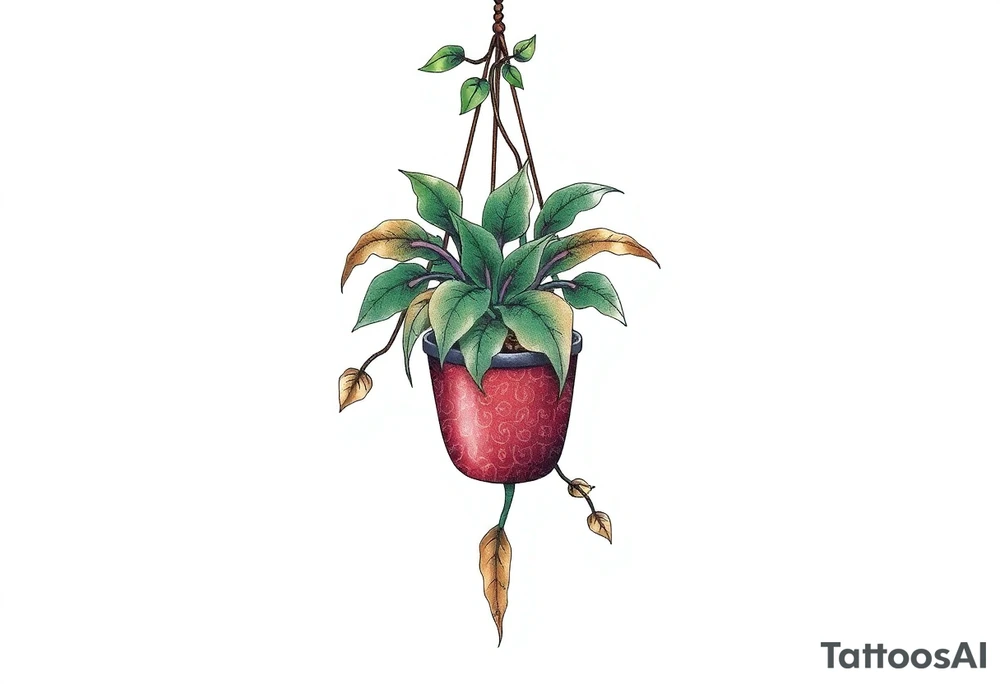 hanging plant in pot tattoo idea