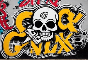 street art graffiti skull with the words "GenX OG" tattoo idea