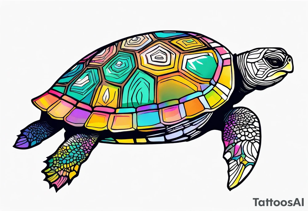 tropical psychedelic turtle, top down view, as seen from above tattoo idea