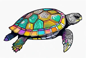 tropical psychedelic turtle, top down view, as seen from above tattoo idea