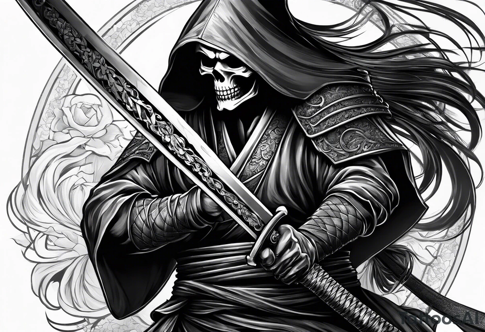 katana with grim reaper tattoo idea