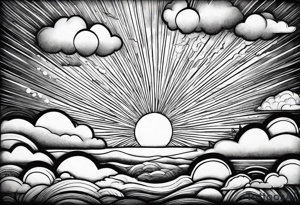 Sunrays and clouds tattoo idea