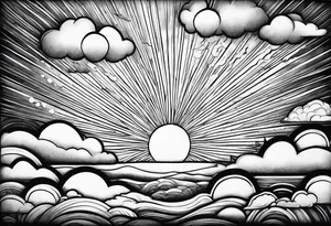 Sunrays and clouds tattoo idea