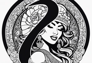 Latina Queen ahegao, drooling, happy, Spade Symbol with letter Q in the center of the spade framed, surrounded by whitespace hentai tattoo idea