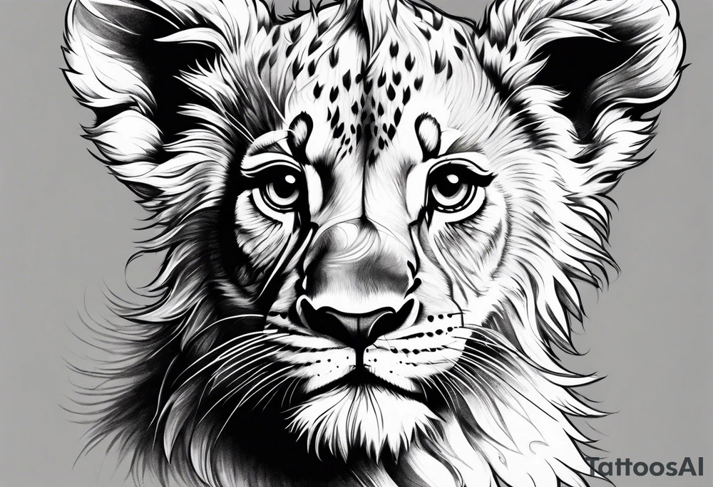 Super cute cartoon lion cub tattoo idea