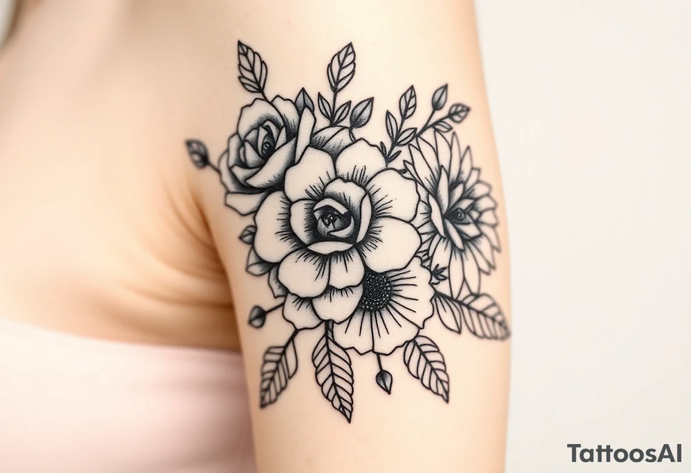 Rose and Chrysanthemum bouquet tattoo tattoo idea