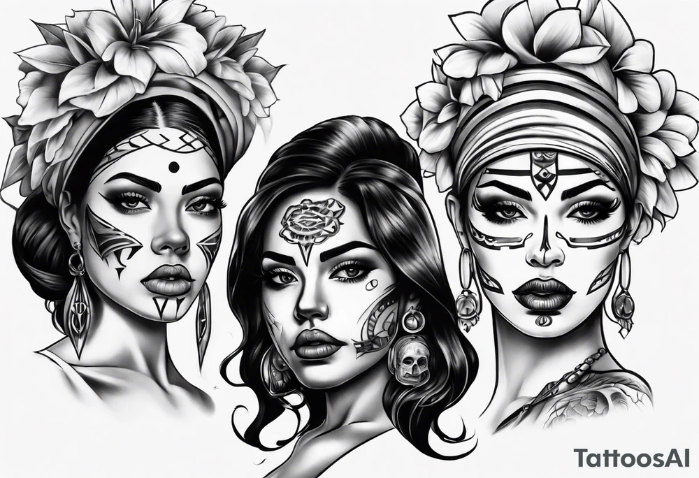 realistic chicano
women faces tattoo idea