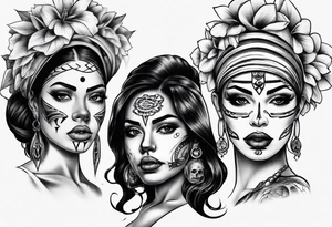 realistic chicano
women faces tattoo idea