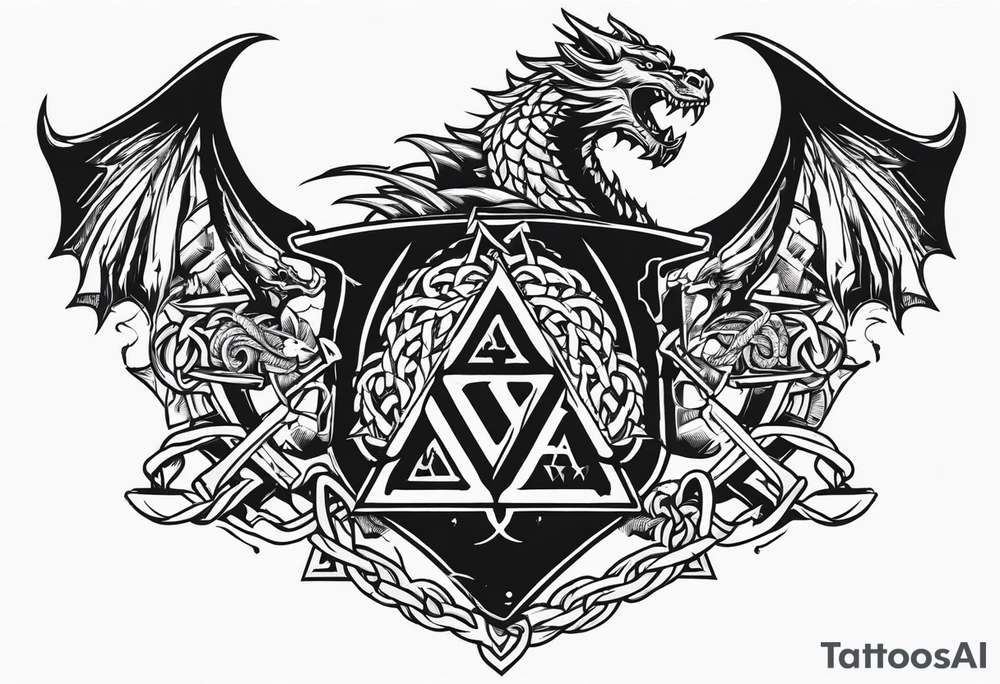 Valhalla sword shield dragon axe Valknut barbed wire chains fire tattoo idea Valhalla sword shield dragon axe Valknut barbed wire chains fire tattoo idea