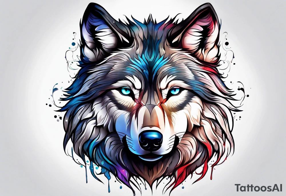 strong wolf gentle eyes tattoo idea