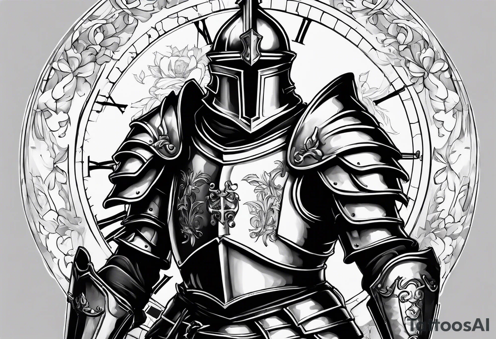 knight in heavy armor with clock tattoo idea