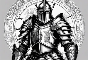 knight in heavy armor with clock tattoo idea