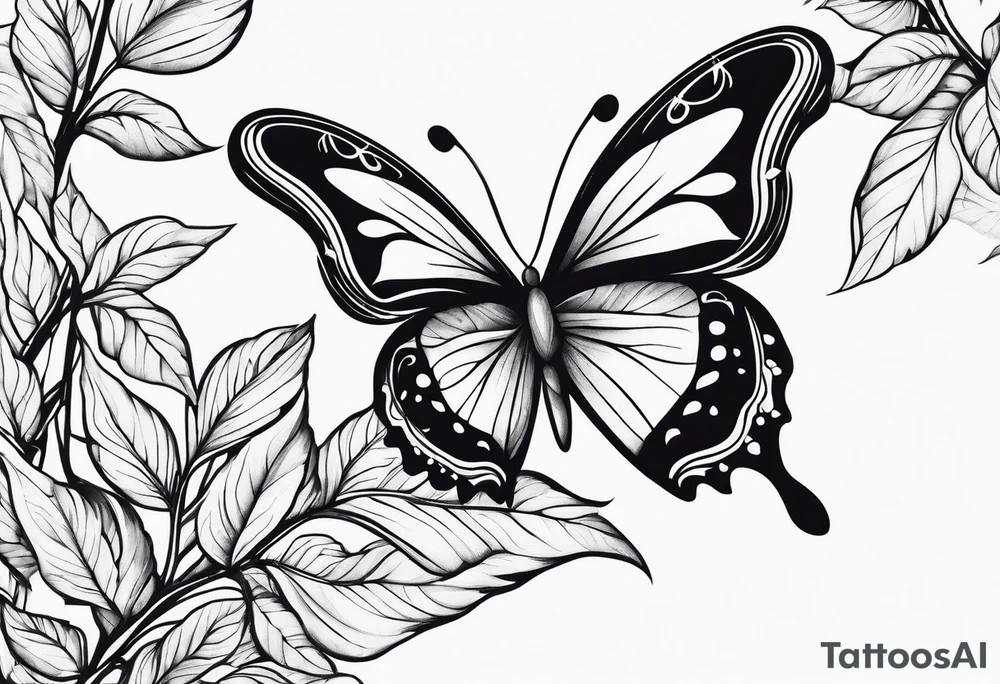 vines of leafs and butterfly tattoo idea