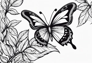 vines of leafs and butterfly tattoo idea