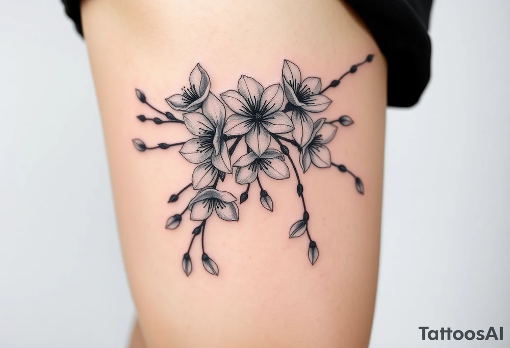 delicate cherry blossoms swirling in spring breeze with petals tattoo idea