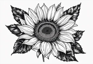 Sunflower realistic black and white fine line detailed tattoo idea