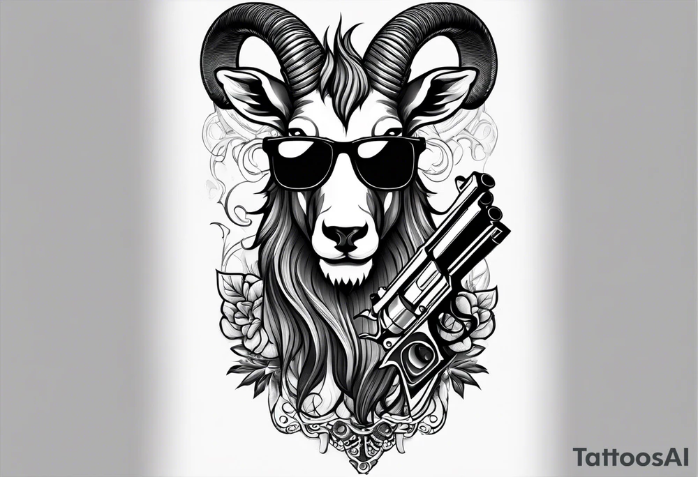 capricorn with sunglasses and gun tattoo idea