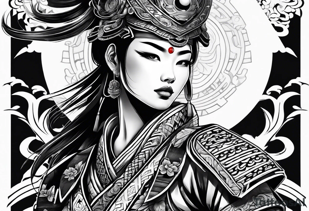 female samurai neotribal tattoo idea