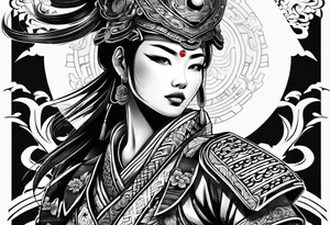 female samurai neotribal tattoo idea